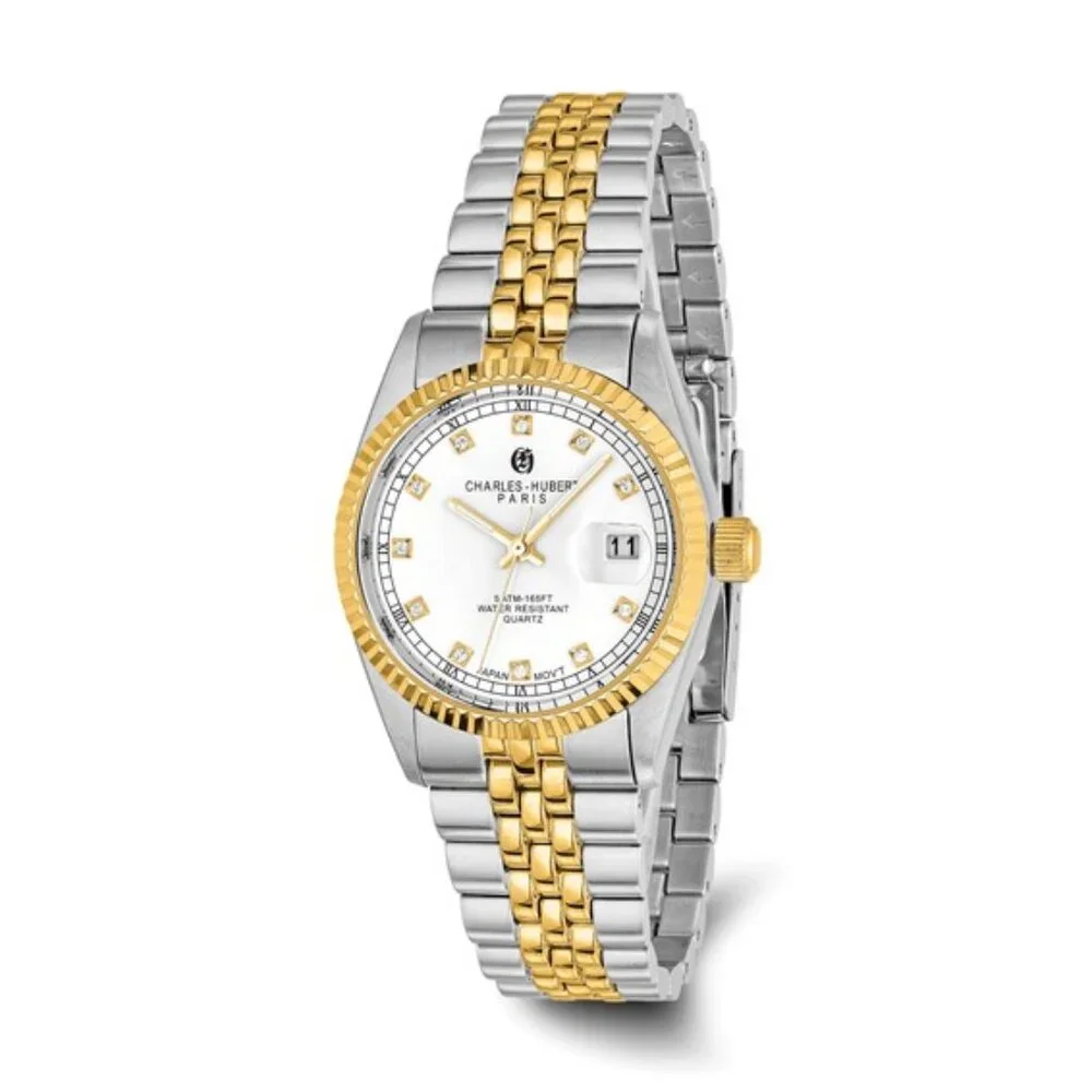 Charles Hubert Men's Two-Tone Watch - White Dial - Date - 36mm - NEW